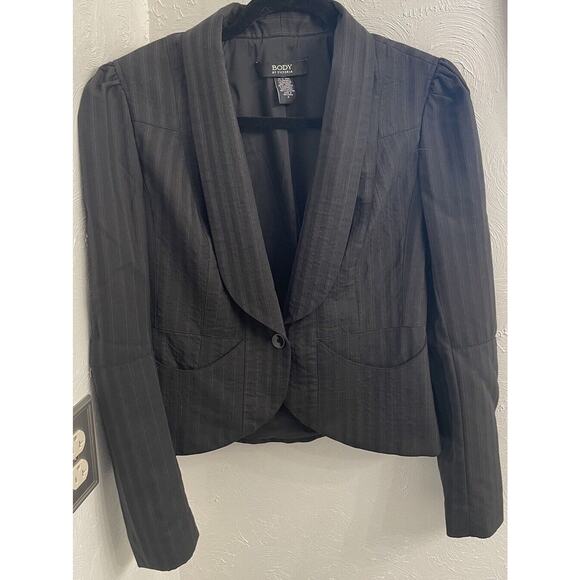 Body By Victoria Womens Black One Button Stretch Blazer Size 6 RN80763 Striped - Picture 1 of 5